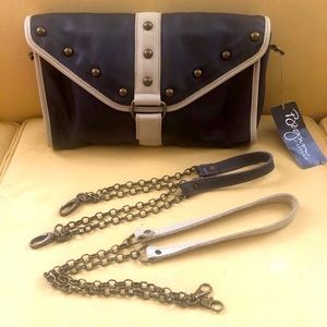 Bryann Capella Italian Designer Leather Two Tone, Grey/Cream Handcrafted Handbag